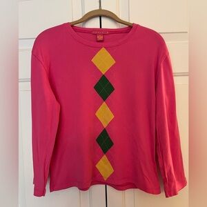 Roxie B Pink Argyle Long Sleeve Cotton Top EUC Size XL